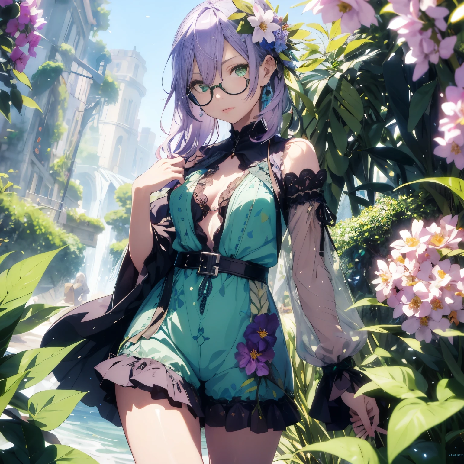 Ultra-detailed,、Extremely detailed、Light purple hair、green colored eyes、eye glass、absurderes、hight resolution、Ultra-detailed細、(1girl in:1.3)、
Romper
、kaleidoscopic imagery、Symmetrical pattern、Vibrant geometric design、optical 、ダイナミックコンポジション
Romper
、pantomime art、silent storytelling、visual narratives、遊ぶ
Romper
、Blooming flowers, the scent of colorful petals、nature's bounty、vibrant gardens、idyllic scenery