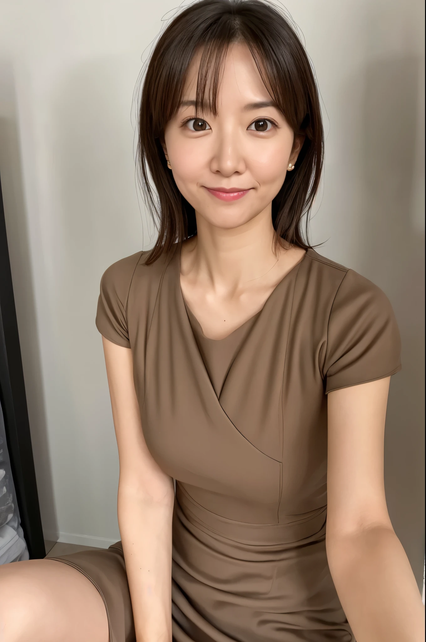 (High reality photograph, high resolusion, detailed face, detailed eyes) Skinny Japanese lady, 40 years old, wife, cute face, various face expression, solo:1, lovely body, skinny figure, medium breasts, various hair style, tight dress, emphasizing very thin waist, alone in a photo