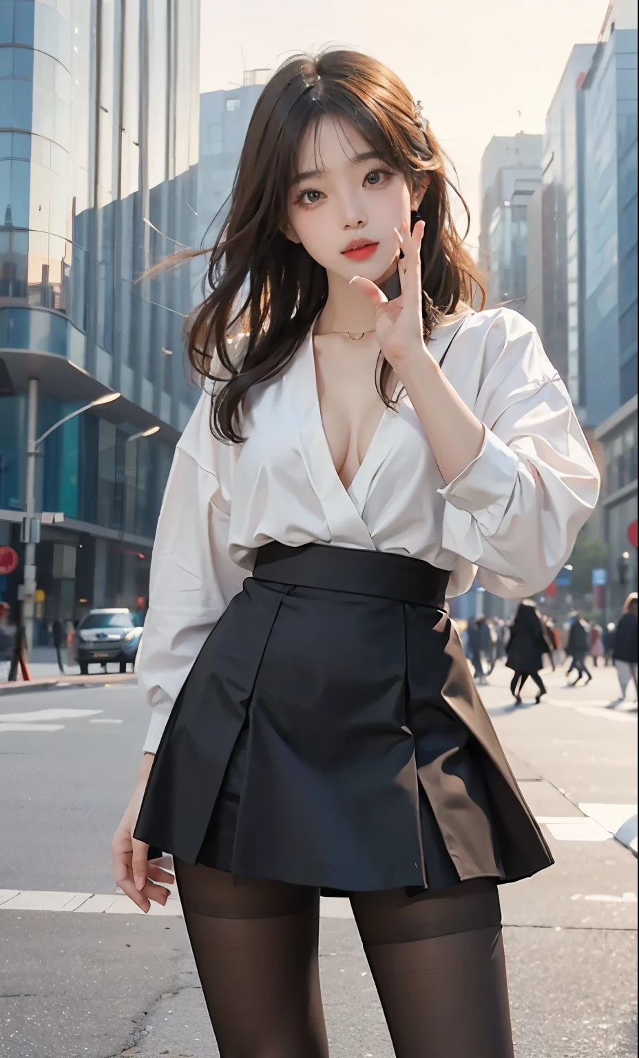 ulzzang-6500-v1.1, (RAW photogr:1.2), (realisticlying:1.4), Beautiful Meticulous Girl, The is very detailed eyes and face, 美丽细致的眼睛, absurd res, incredibly absurd res, The file size is huge, 超詳細, A high resolution, The is very detailed, Best quality at best, tmasterpiece, ((Fashion clothing,Diverse colors)), illustratio, The is very detailed, CG, unified, 8k wallpaper, Amazing Cleavage, finedetail, tmasterpiece ,Best quality at best, The is very detailed CG uniform 8k wallpaper, There is light on the face, 电影灯光, 1 girl, old, Long white hair, Lateral fissures), (Cap cap)), (eye glass), ((dynamicposes))), ((a sexy pose))), (Camel toes), (halfway), (lacepantyhose)), ((Black hip skirt))