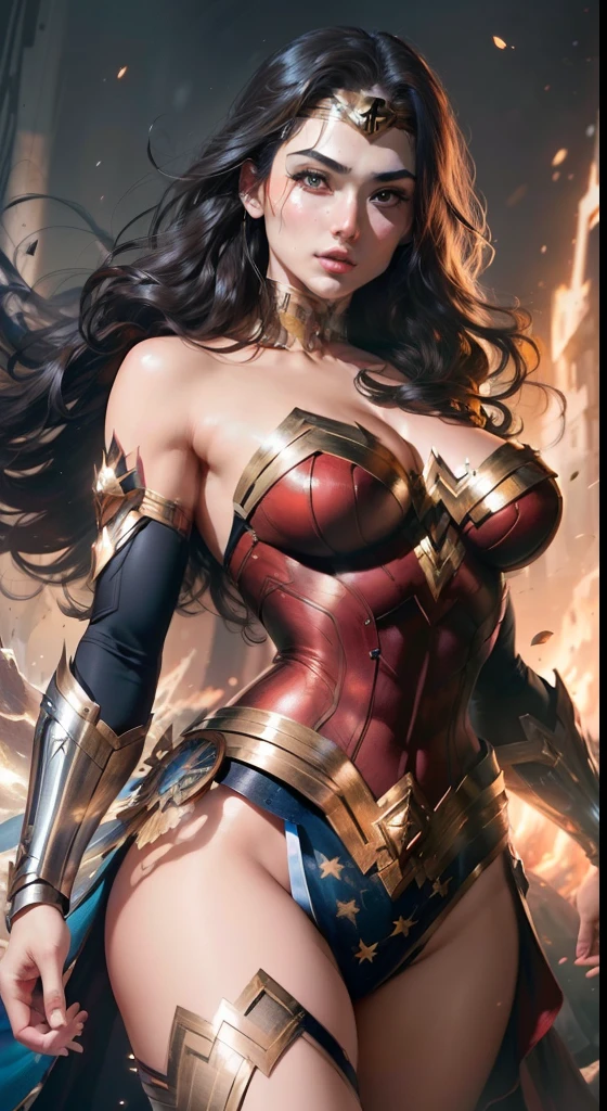 (Best quality at best),(tmasterpiece),(ultra - detailed),(4K分辨率),(The is very detailed),abstract expression painting "Hyperion", Sexy Wonder Woman (large tities), tarot cards, Hot topics on artstation, digitial painting, character concept art portrait, fearsome