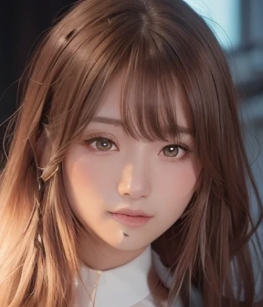 Makima (chain saw man), Best Quality, ultra-detailliert, 1girl in, Solo, Standing, Red hair, Long braided hair, Golden Eyes, Bangs, medium breasts, White shirt, neck tie, stare, Smile, (Evil:1.2), Looking at Viewer, (interview:1.3), (Dark background), From below, sharp contrast , Gorgeous detailed eyes, Focus , Close Up Shot , Glowing orange eyes,Front view