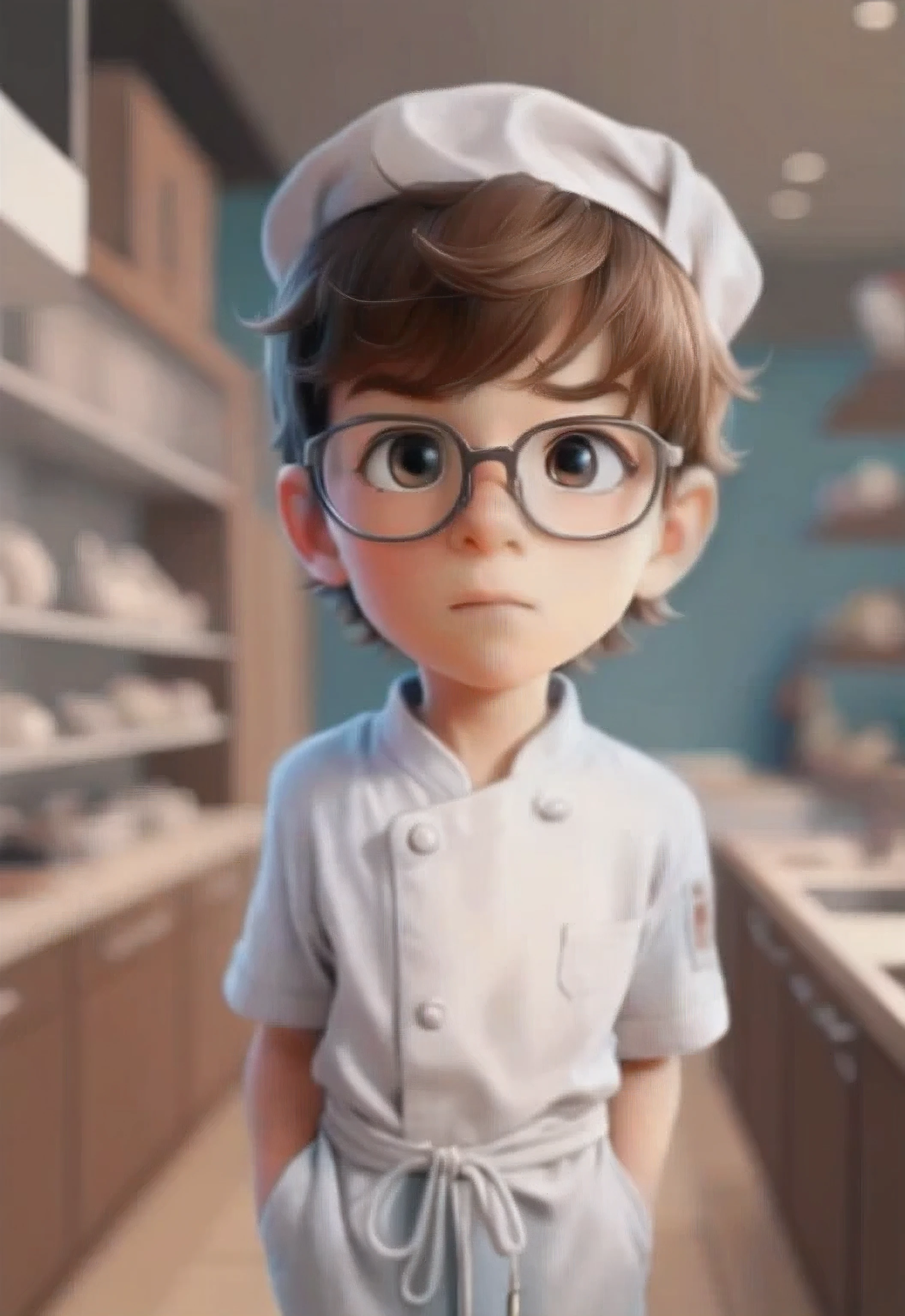 Close-up of a wearing glasses, 3 d animated cartoon, pouty look,(Portrait of a boy in a white chef shop 1.2), chef's hat, looking at viewert, shut up, kitchen scenery 1.2 octane rendering, Pixar renderer rendering, small person. Unreal Engine5, animated cartoon, animated cartoon, Animation-style rendering, realistic anime 3D style, Realistic 3D style, pixar 3 d animation style, 3D characters realistic, anime film, Ultra-detailed rendering