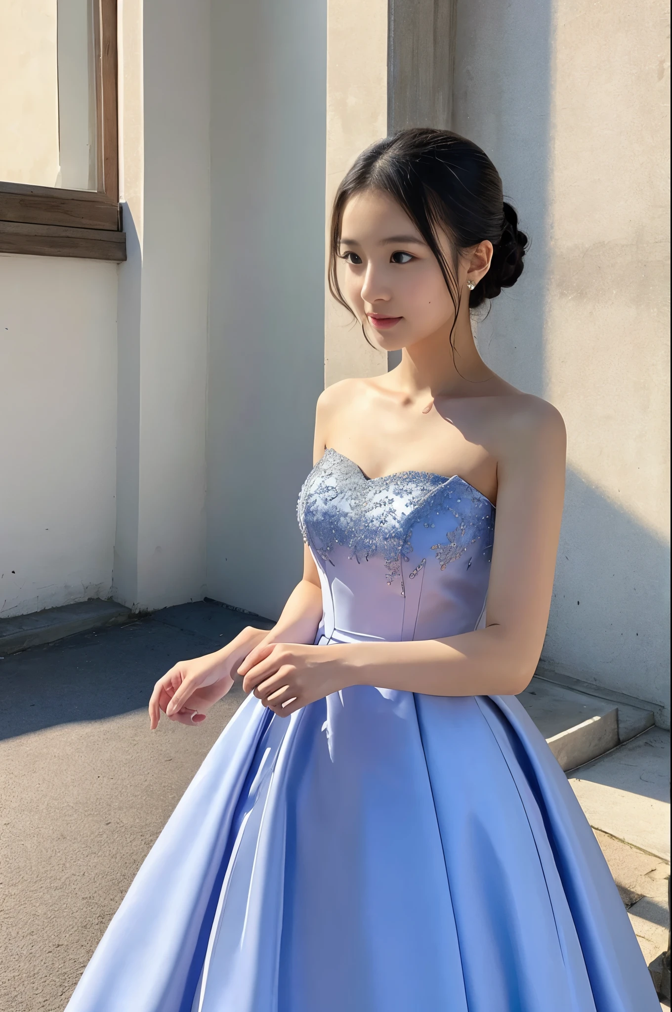 Upper class girl in elegant formal dress of random color、