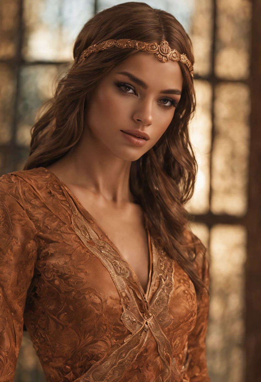 Ultra detailed of copper-brown outline adorning, intricately on a body  beautiful Alexandra perfect face and body ,A thin cloth wrapped around upper body, clear lighting ,photorealistic