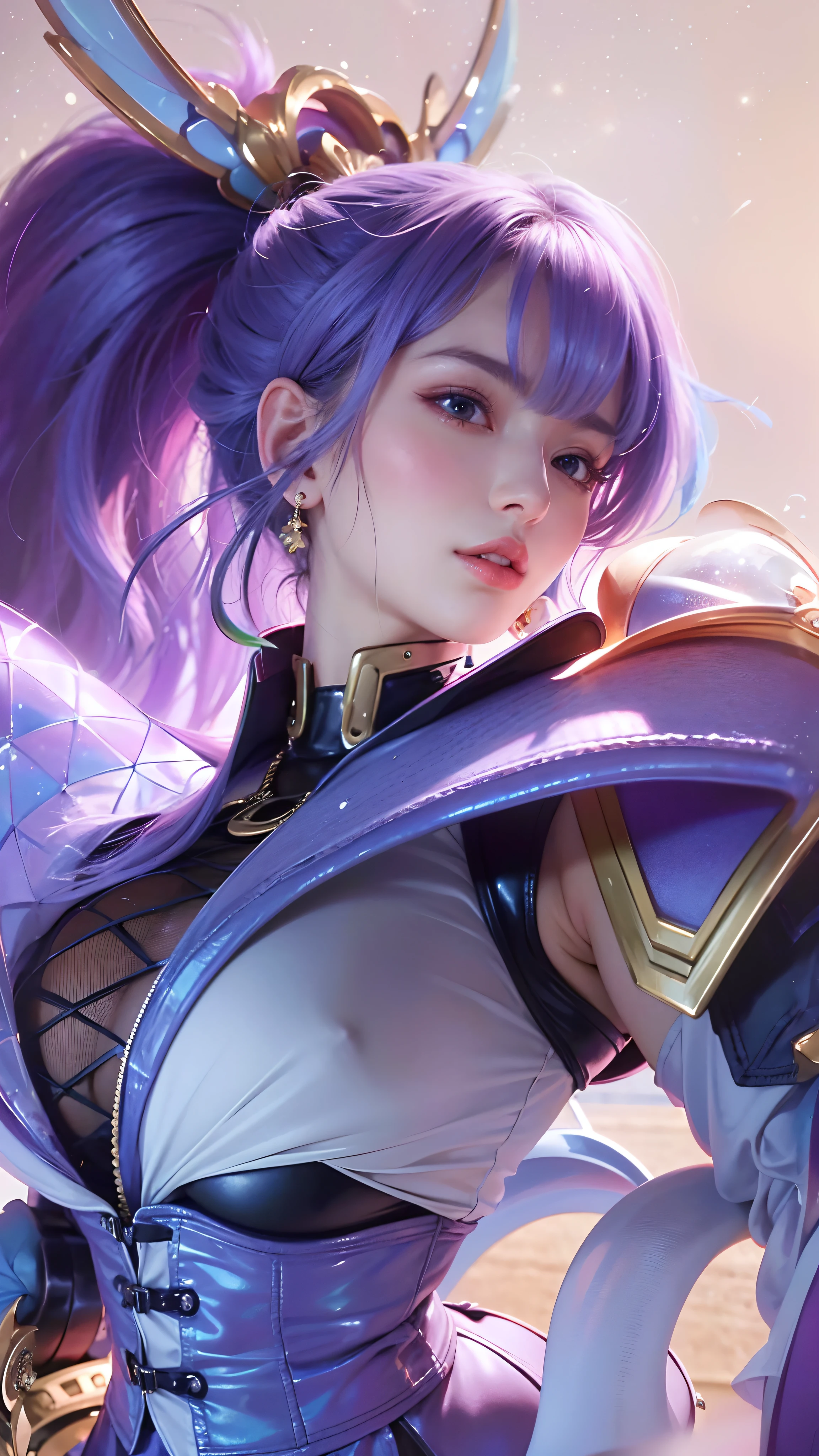 (8K, RAW photogr, realisticlying:1.25) ,( Gloss on lips, eyeslashes, gloss face, Glossy glossy skin, Best quality at best, Ultra-high sharpness, depth of fields, color difference, Caustics, Extensive lighting, naturalshadow,K-pop idol) Looking at the audience with goddess-like tranquility and happiness, very Bigger breasts, huge boob