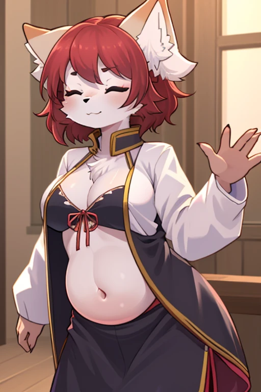 The content is very detailed, high high quality, tmasterpiece, The beautiful, Yae Miko Fox, 可爱的Bigchest,plum, Eternal, With his eyes closed, without humans, :Hone, cellpHone, put glasses on head, Hone,Bigchest,anew,Hanfu,magenta skin,red hair clothing,red hair clothing服饰,Bigchest,Expose her belly