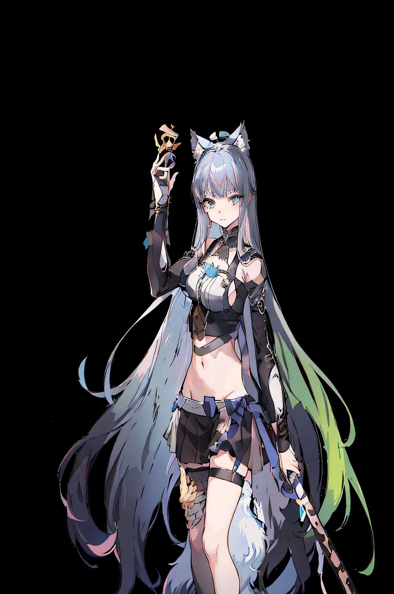 Anime manga girl，Long gray hair，Sword in hand, from arknight, Holo is a wolf girl, Official character art, from the girl, arknight, Katana Zero video game character, 如果Holo is a wolf girl的话, azur lane style, digital art from danganronpa, anime monster girl, best anime 4k konachan wallpapers