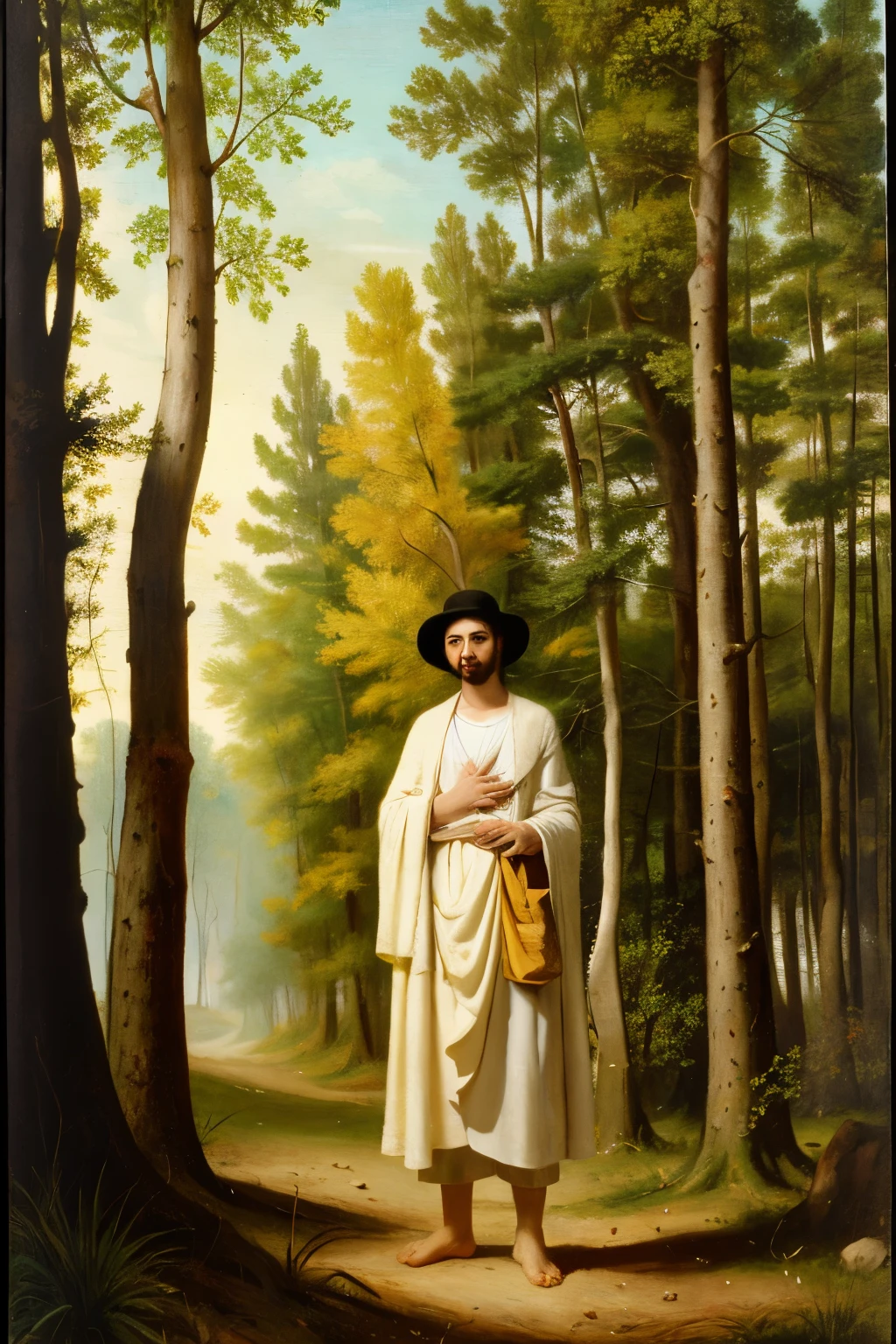 Jewish young man front view religious painting forest