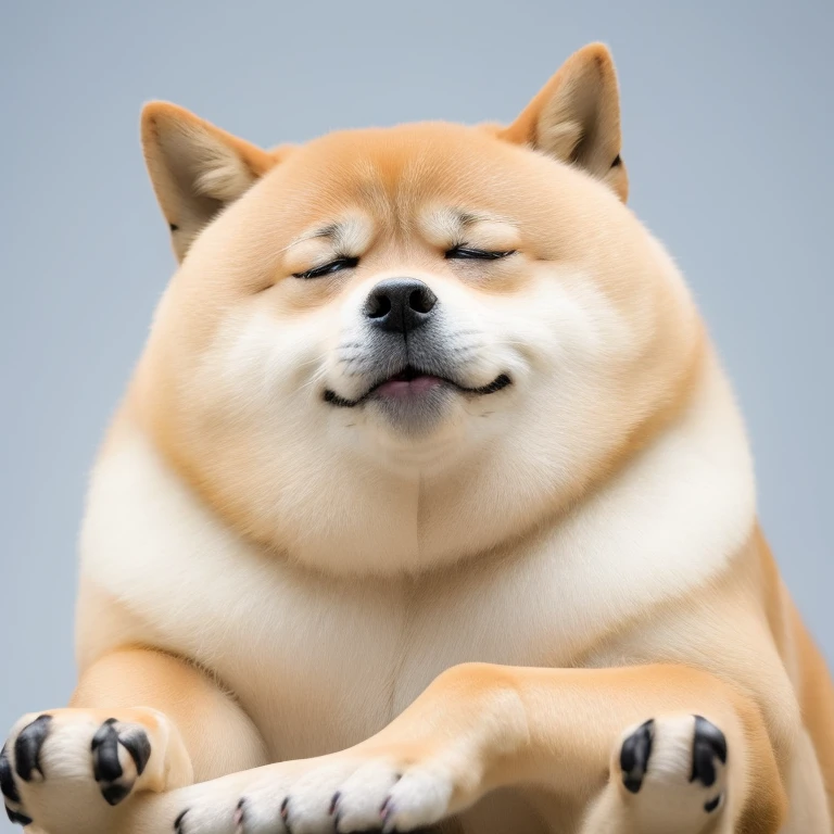 Closed eyes,sleepy,sleeping,(Solo:1.2),a professional photo of [(((buff Swoledoge))):buff Swoledoge:1.2], grinning, dog body,cinematic dramatic light, smooth transition, bokeh,simple background,looking at viewer,wave her hand