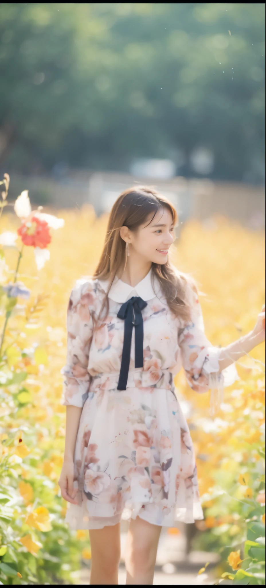 (On a table, Best quality at best, realistically, ultra - detailed, meticuloso, A high resolution, 8k wallpaper), Close-up portrait of a beautiful woman, Chariada, Smiling, light brown messy hair, Perfect dynamic composition, 美丽meticuloso的眼睛, Just like the cover of a fashion magazine, On campus