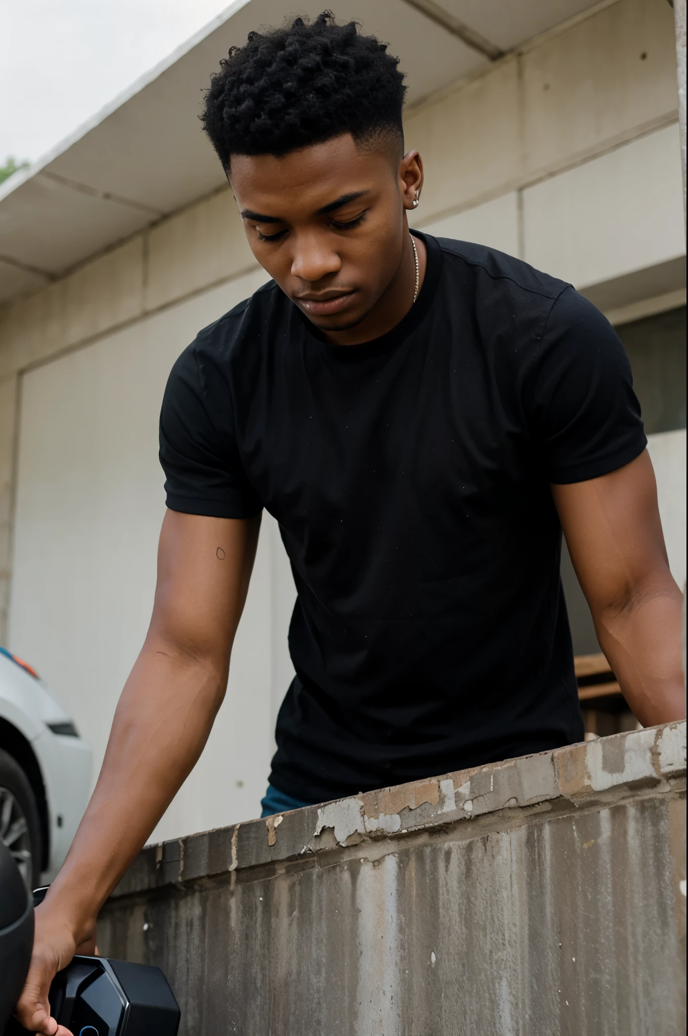 Black young man doing some technical works