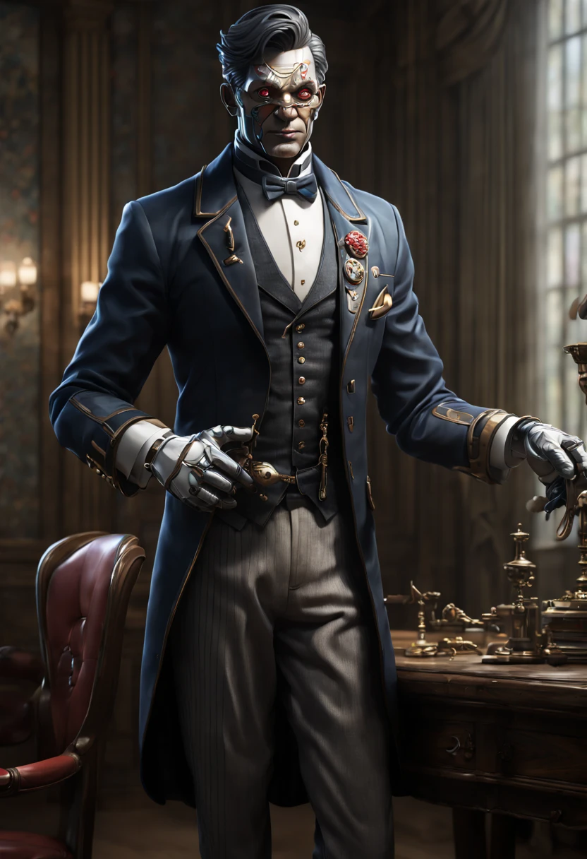cyborg butler, country style, enhance, intricate, (best quality, masterpiece, Representative work, official art, Professional, unity 8k wallpaper:1.3)