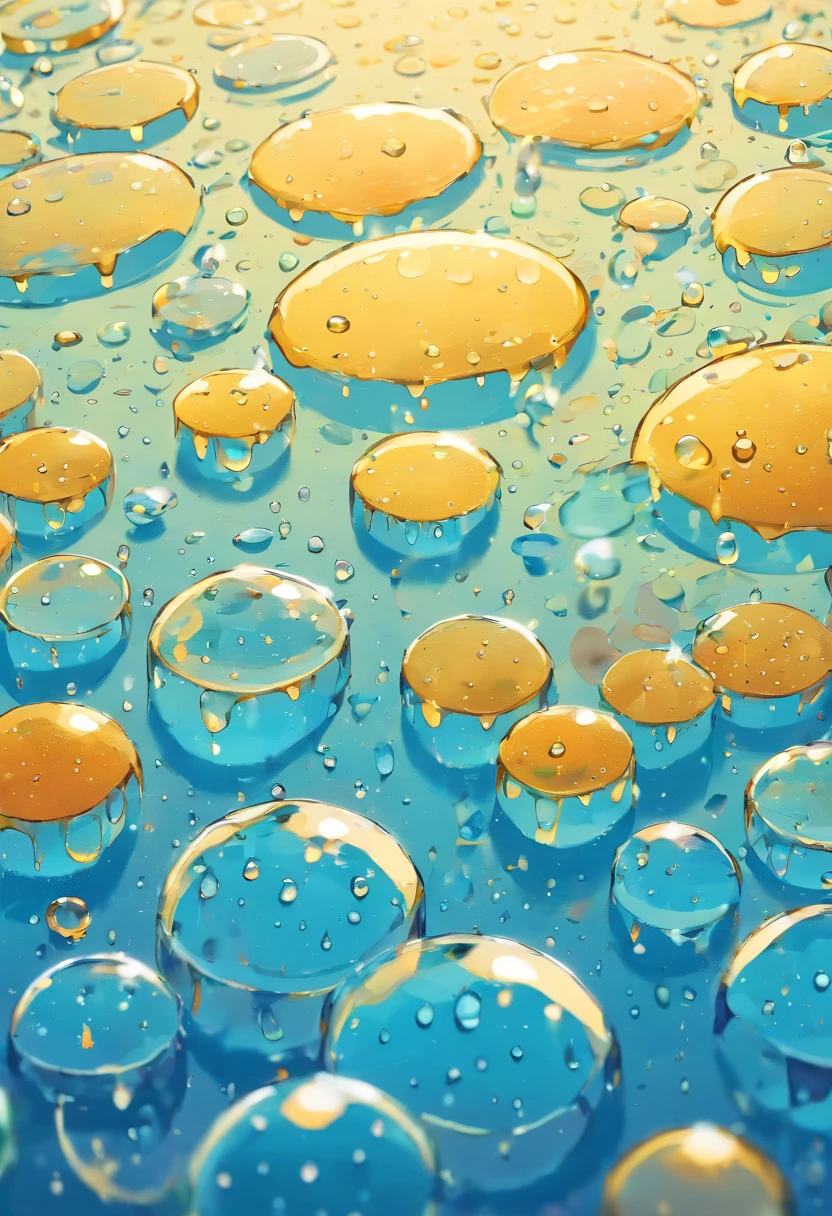 an abstract shot of water droplets on a vibrating surface, with multiple droplets creating unique and unpredictable patterns, showcasing the chaos and beauty that arises from the influence of vibration on water