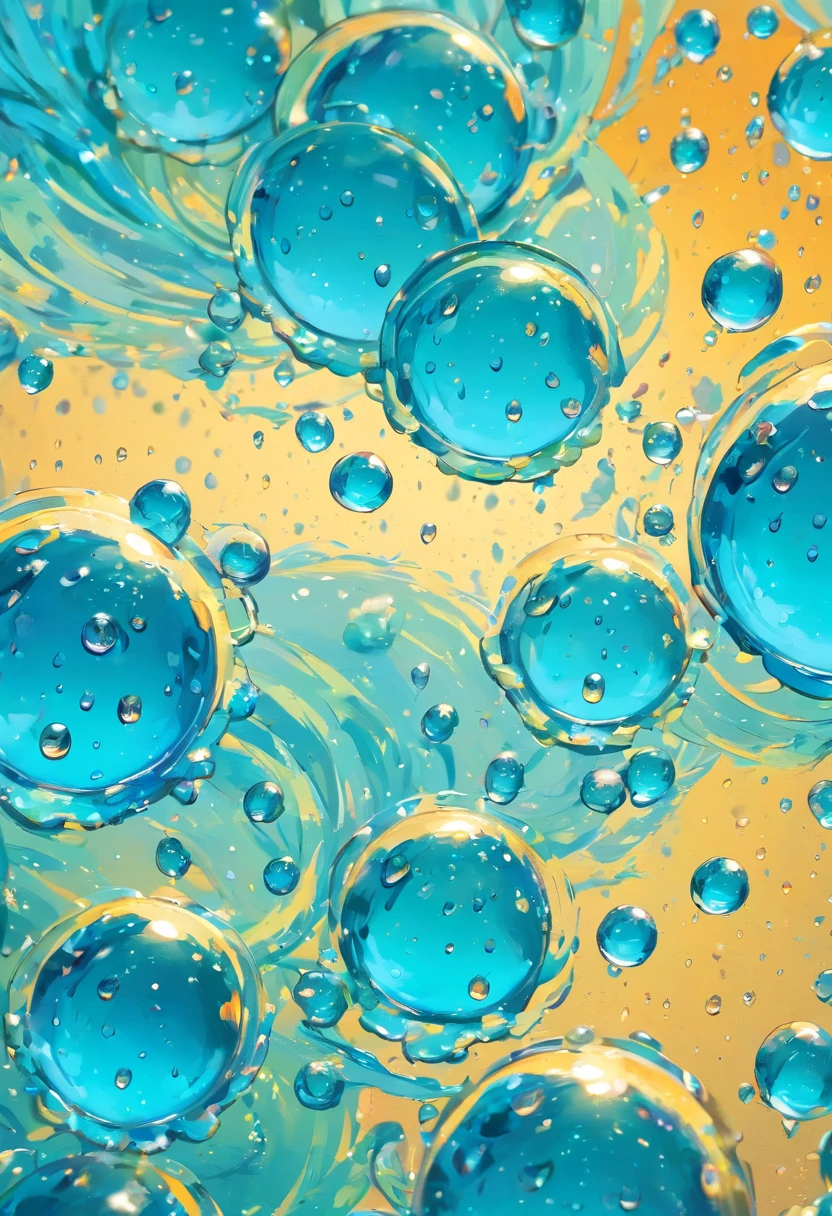 an abstract shot of water droplets on a vibrating surface, with multiple droplets creating unique and unpredictable patterns, showcasing the chaos and beauty that arises from the influence of vibration on water