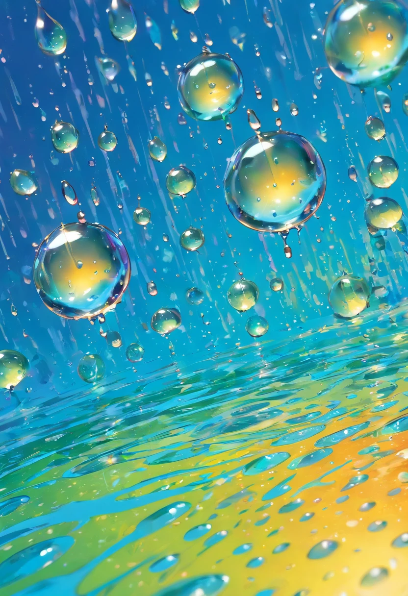 an abstract shot of water droplets on a vibrating surface, with multiple droplets creating unique and unpredictable patterns, showcasing the chaos and beauty that arises from the influence of vibration on water