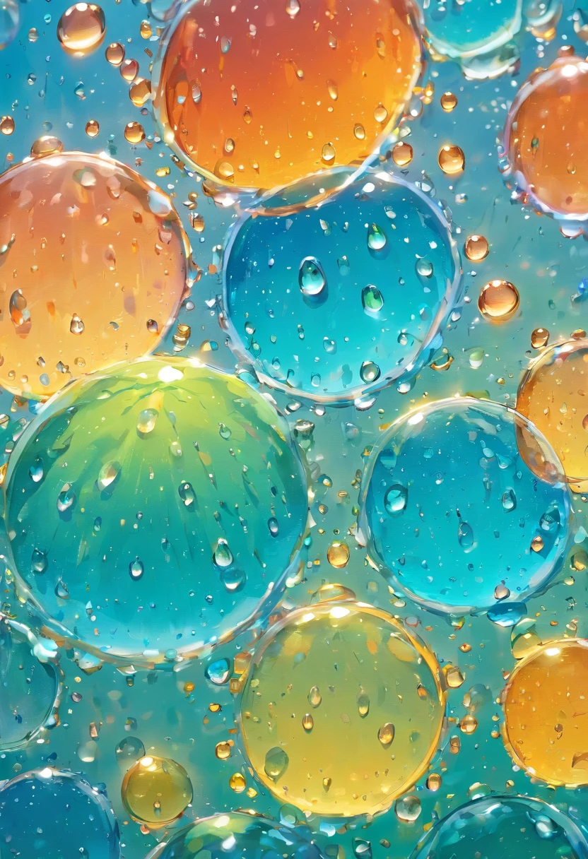 an abstract shot of water droplets on a vibrating surface, with multiple droplets creating unique and unpredictable patterns, showcasing the chaos and beauty that arises from the influence of vibration on water