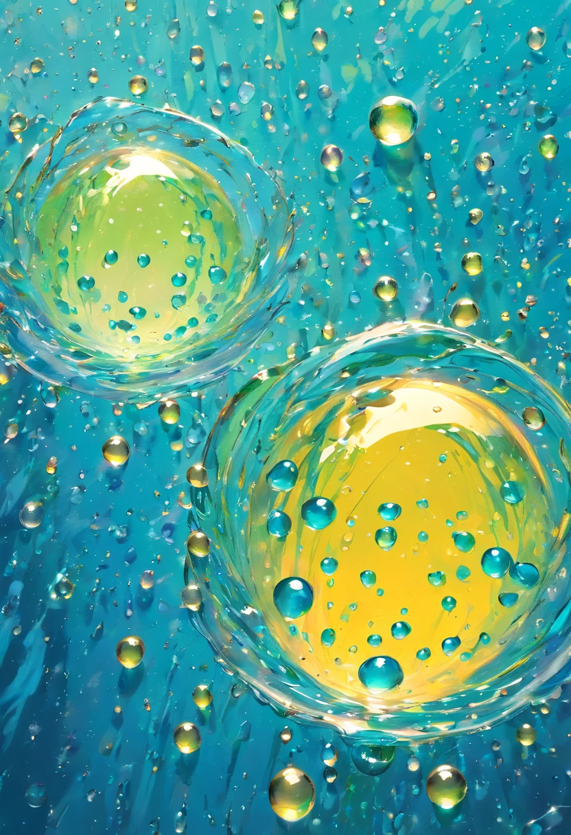 an abstract shot of water droplets on a vibrating surface, with multiple droplets creating unique and unpredictable patterns, showcasing the chaos and beauty that arises from the influence of vibration on water