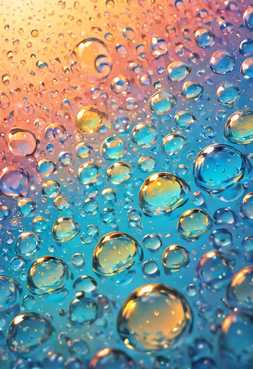 an abstract shot of water droplets on a vibrating surface, with multiple droplets creating unique and unpredictable patterns, showcasing the chaos and beauty that arises from the influence of vibration on water