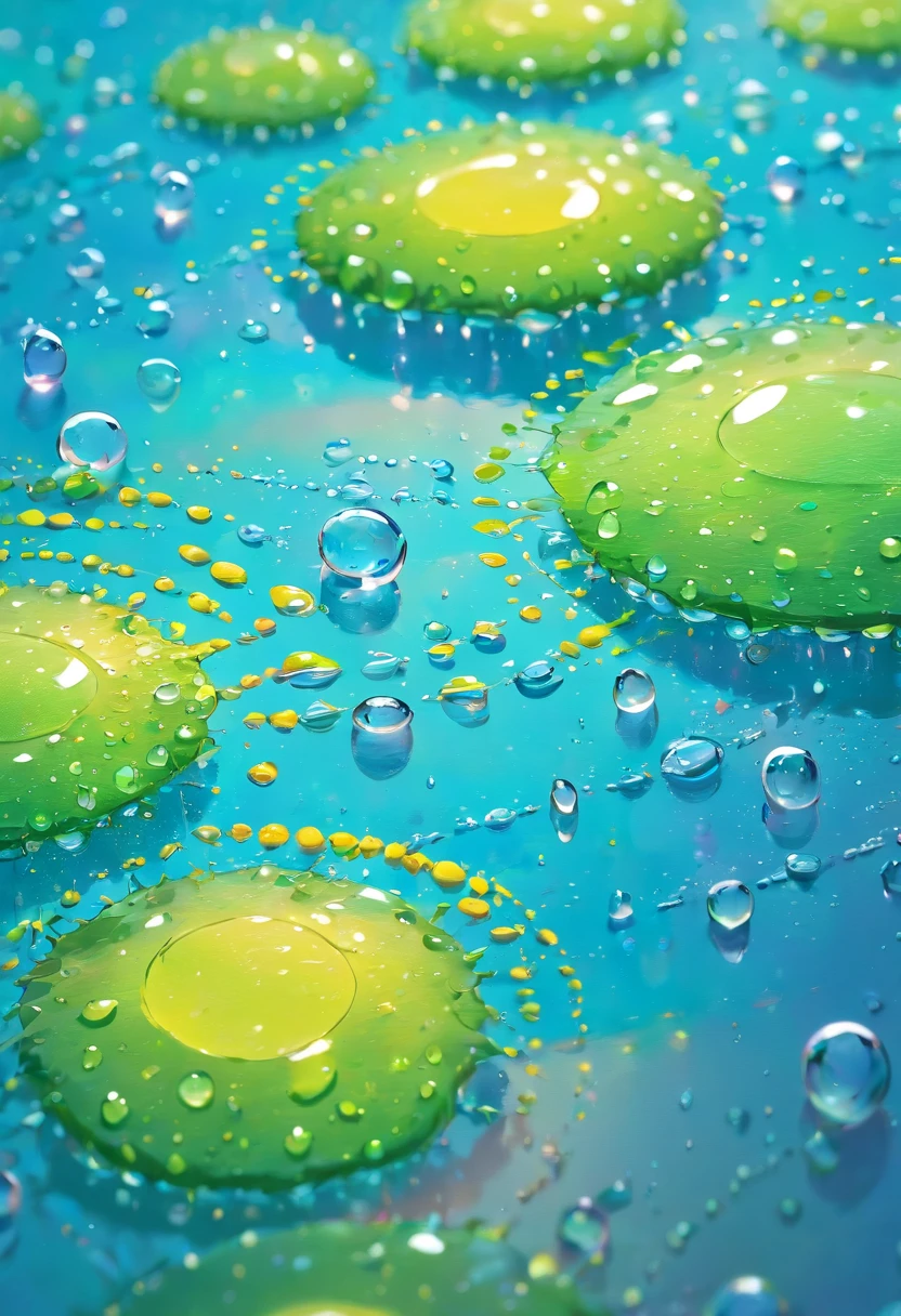 an abstract shot of water droplets on a vibrating surface, with multiple droplets creating unique and unpredictable patterns, showcasing the chaos and beauty that arises from the influence of vibration on water