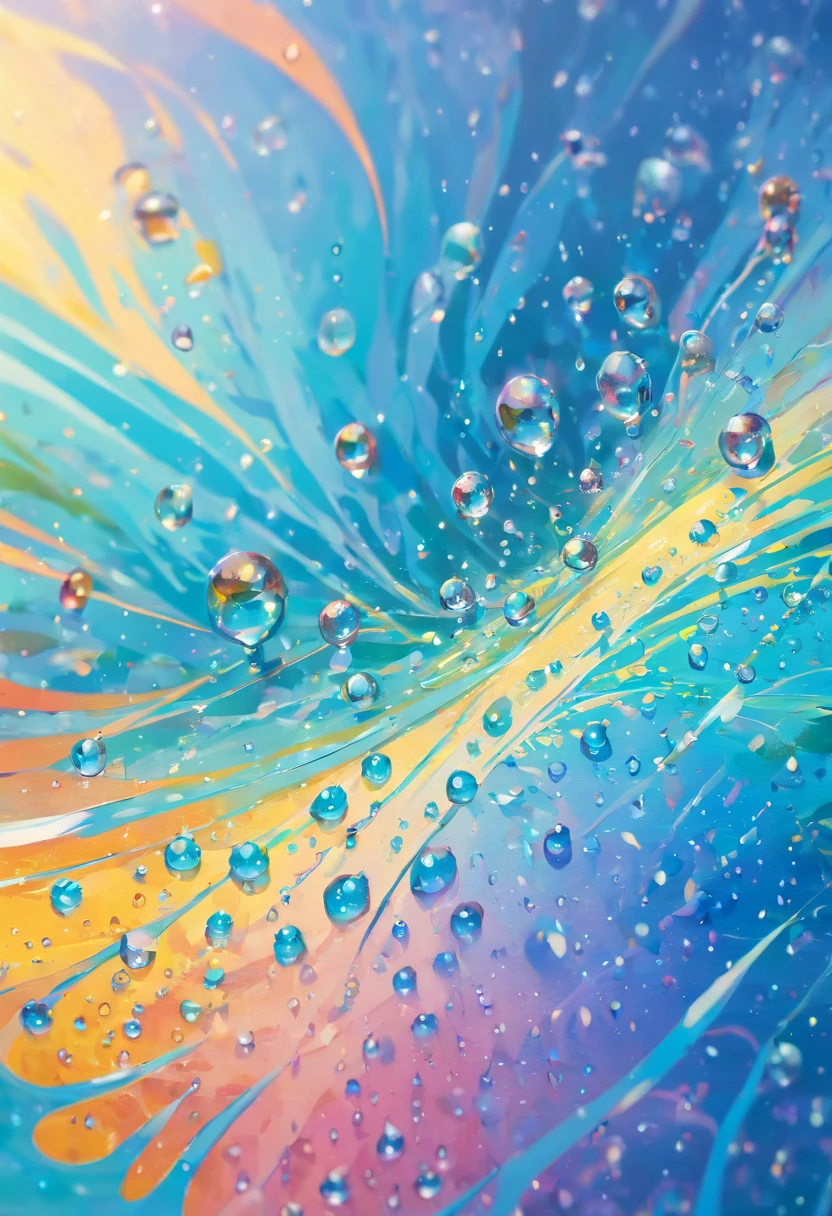 an abstract shot of water droplets on a vibrating surface, with multiple droplets creating unique and unpredictable patterns, showcasing the chaos and beauty that arises from the influence of vibration on water
