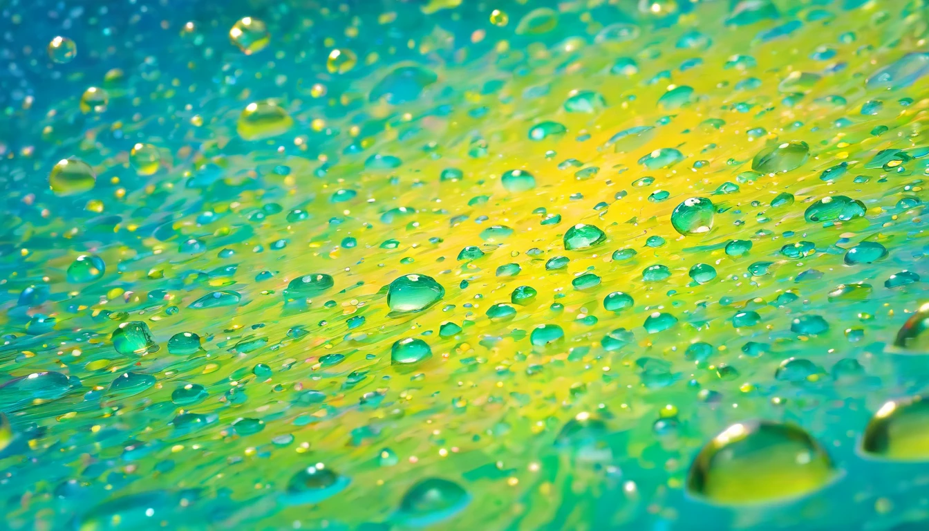 an abstract shot of water droplets on a vibrating surface, with multiple droplets creating unique and unpredictable patterns, showcasing the chaos and beauty that arises from the influence of vibration on water