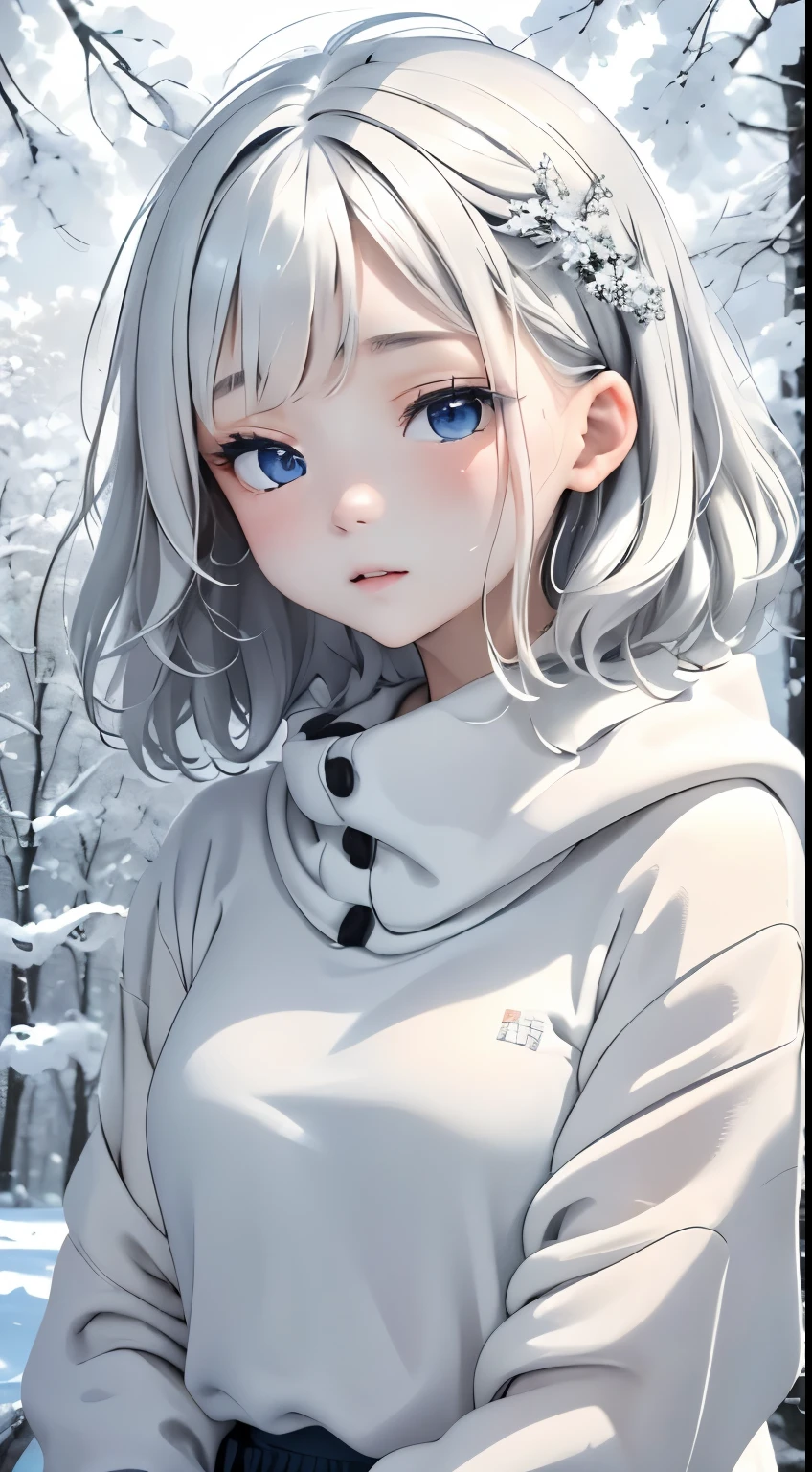 Winters、rhyme、Yuki、kou、Frozen World、a white world、one girls、１８years old、parfect anatomy、Correct human body、Layered Haircut、short wavy hair、Woman with cute face、Perfect good looks、Natural color poncho style hoodie、Silence、white walls、rhyme、a white world、Simplified background、natural soft light、raw、Photorealsitic、top-quality、Real Stick、hiquality、high-level image quality、Random Poses