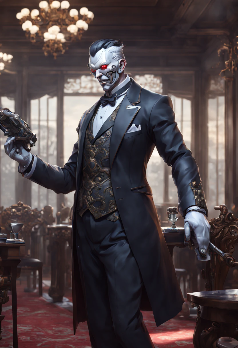 cyborg butler, by Song Huizong Zhao Ji, enhance, intricate, (best quality, masterpiece, Representative work, official art, Professional, unity 8k wallpaper:1.3)