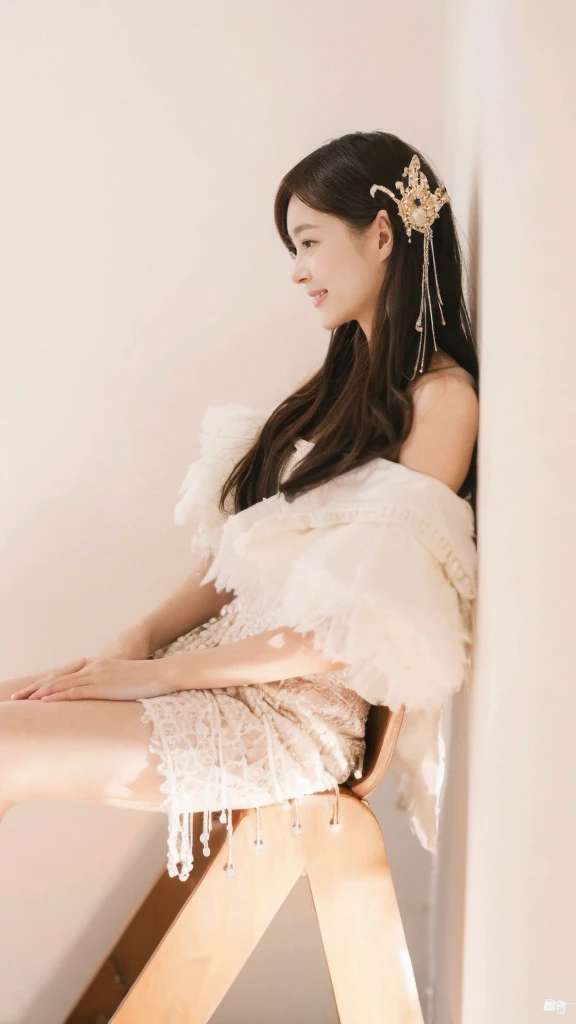 (On a table, Best quality at best, realistically, ultra - detailed, meticuloso, A high resolution, 8k wallpaper), Close-up portrait of a beautiful woman, Chariada, Smiling, light brown messy hair, Perfect dynamic composition, 美丽meticuloso的眼睛, Just like the cover of a fashion magazine, On campus