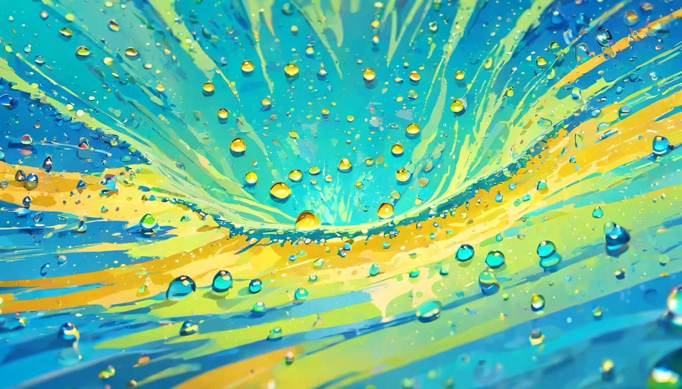 an abstract shot of water droplets on a vibrating surface, with multiple droplets creating unique and unpredictable patterns, showcasing the chaos and beauty that arises from the influence of vibration on water