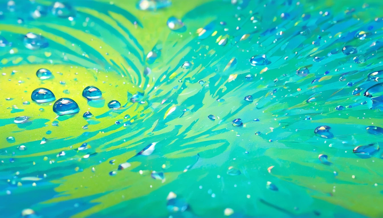 an abstract shot of water droplets on a vibrating surface, with multiple droplets creating unique and unpredictable patterns, showcasing the chaos and beauty that arises from the influence of vibration on water