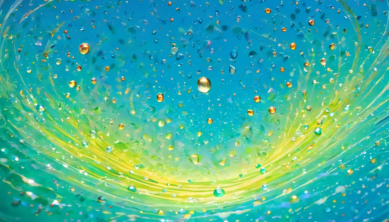 an abstract shot of water droplets on a vibrating surface, with multiple droplets creating unique and unpredictable patterns, showcasing the chaos and beauty that arises from the influence of vibration on water