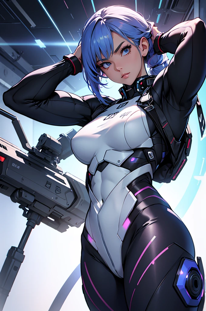 Beautiful cyber girl looking at camera, in combat suit, detailed muscles, masterpieces, realistic, dynamic poses --auto