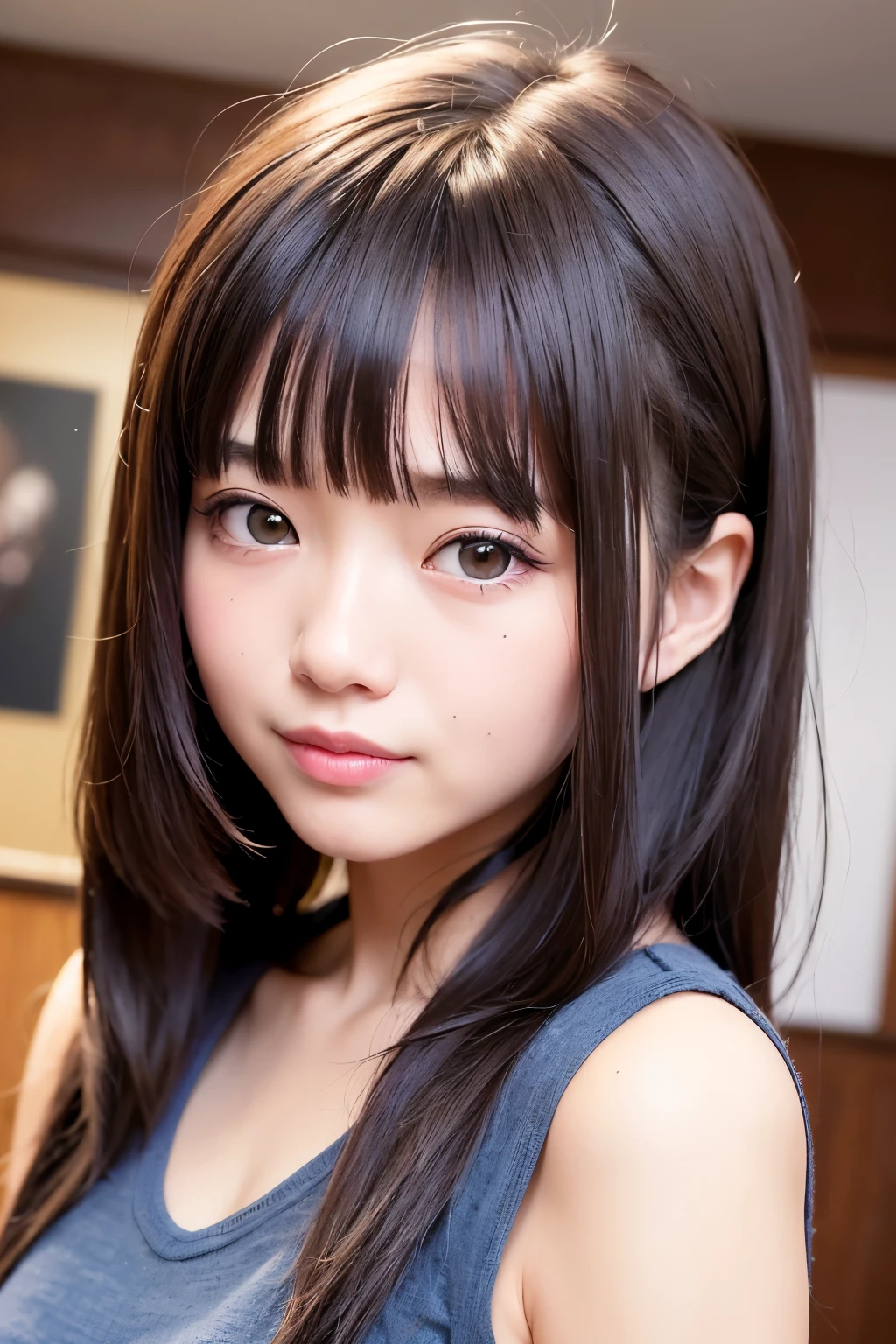 (realisitic、Photorealsitic:1.37)、(8k、RAW、top-quality、masterpiece:1.2)、cute little、ultra-detailliert、Heart-shaped pupil、physically-based renderingt、超A high resolution、Kodak Vision Color、Captured with an Arricam LT camera、bokeh dof、foco nítido、
If you look at the viewer、Photorealsitic、realisitic、独奏、Photorealsitic、top-quality、extra detailed face、extremely detailed eye and face、beatiful detailed eyes、absurderes、信じられないほどabsurderes、haunting smile、hair messy、Floating hair、、
