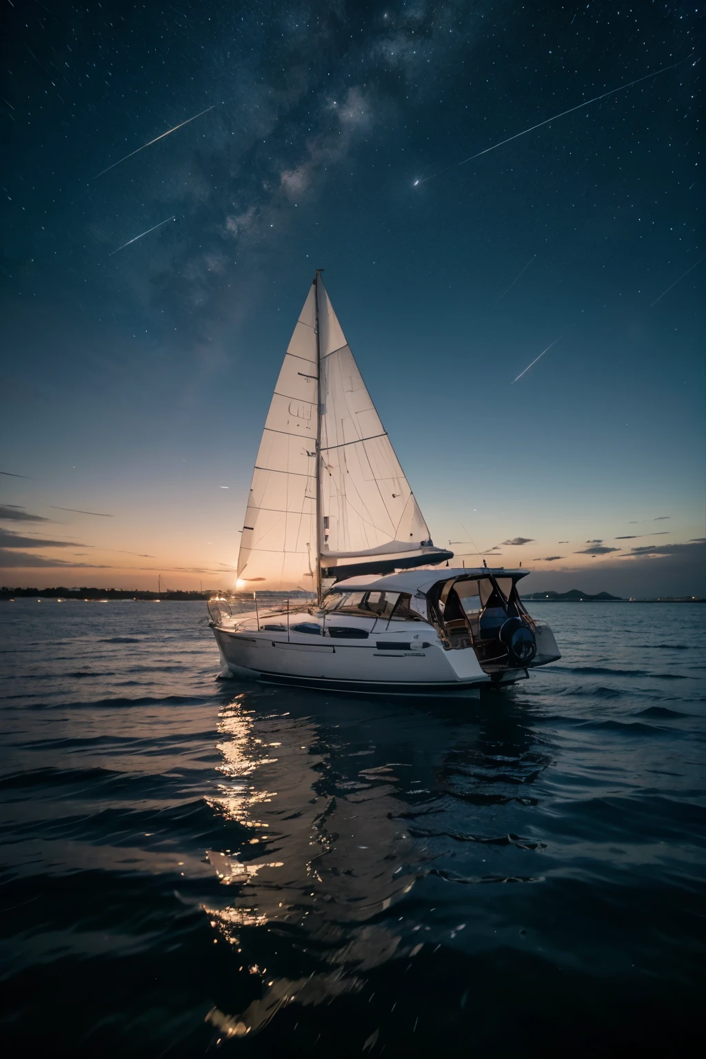 image of a sailboat at sea at night with a starry sky