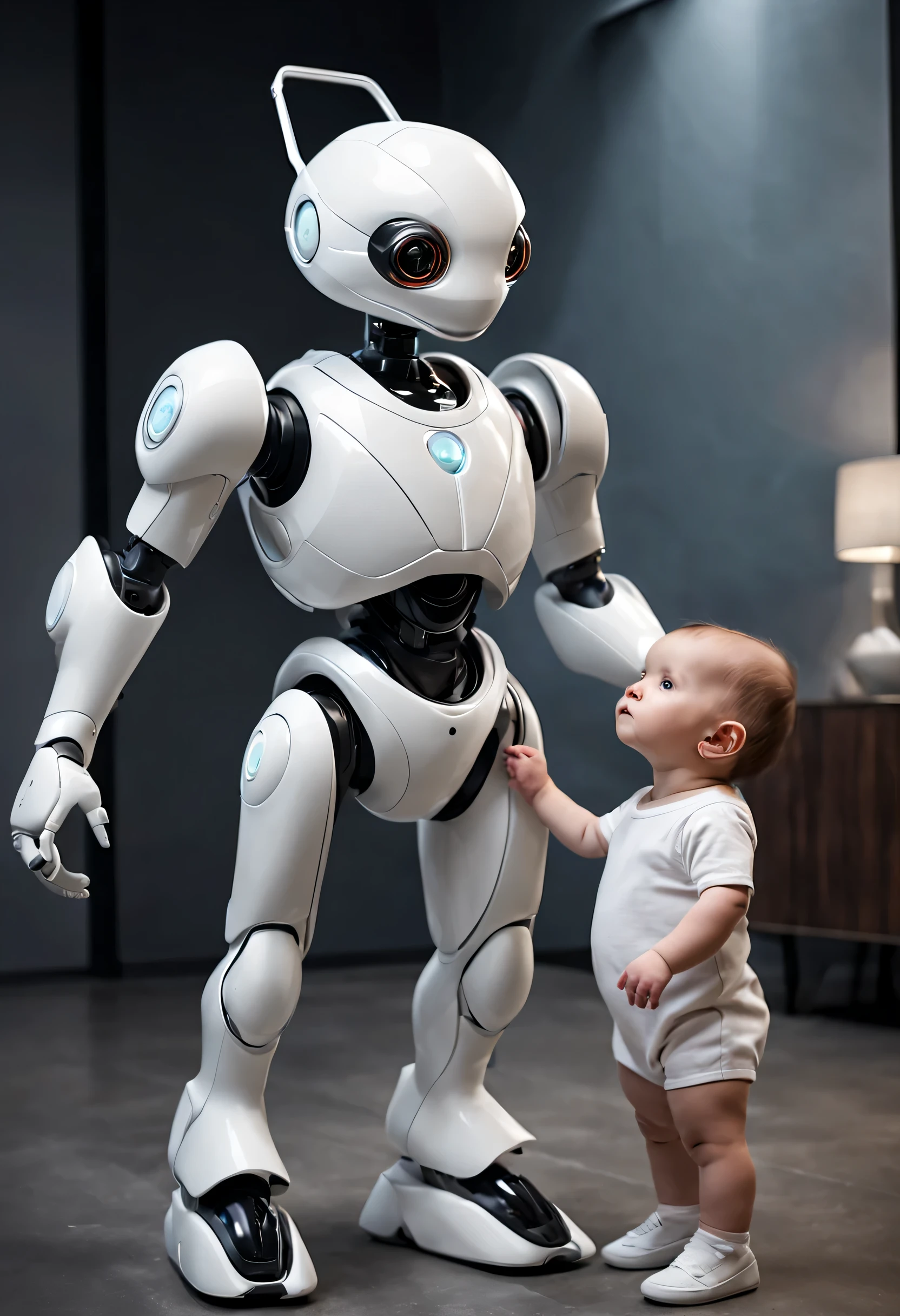 in a future world, (The robot butler is feeding the ), The design of the robot butler is both fashionable and approachable,(Her head is equipped with a high-definition analog facial display), Ability to display a warm and friendly smile. The head is also equipped with a pair of sensitive ears, Can accurately capture your babyoice. The body design is very elegant, The body is made of smooth white material,Comfortable and warm to the touch. Her hands are flexible and strong, Equipped with smart sensors, The lower body is designed as a comfortable walking robot, Can walk freely at home. Her big bright eyes are always looking at the baby, Ane clothes of the robot butler are also very particular... She wears a stylish and comfortable white dress,It is decorated with various cute patterns. She is wearing a pair of light white shoes, Let her walk freely at home,without any noise. Design full of feminine tenderness and care, ao mesmo tempo, He also has strong intelligence and flexible movements.,
Future character design,sci-fy,Black technology,3D ,cyber punk personage,anthropomorphic turtle,