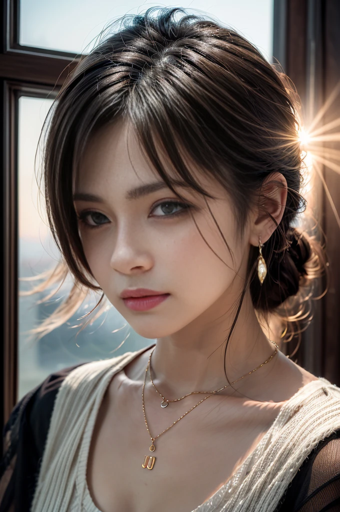 Best quality, masterpiece, ultra high res, (photorealistic:1.4), raw photo,  (Authentic skin texture:1.3), (film grain:1.3),  panorama, character portrait,  very wide shot, narrow waist, cowboy shot, (in the dark, deep shadow, low key, cold light,) night, close-up,  streaming tears, 
indoor, dust, Tyndall effect, sad, disappointed, gloom (expression),  sitting,  (against wall), crying, frown, (head bowed), nervous, tearing up, lonely,
1girl, beautiful detailed eyes and face, white jabot, off shoulder, brown eyes,