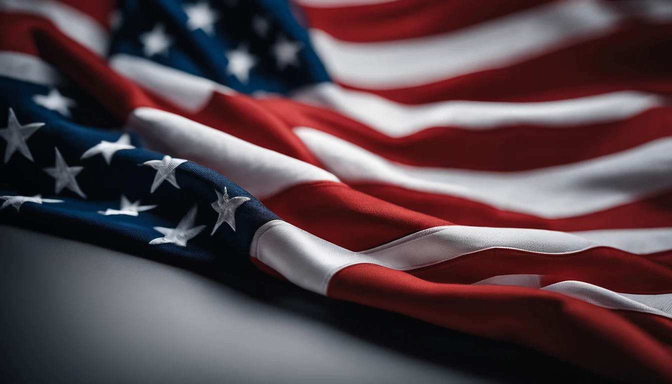 a minimalistic shot of a folded or draped USA flag against a clean, monochromatic background, with soft lighting that enhances the simplicity and elegance of the design