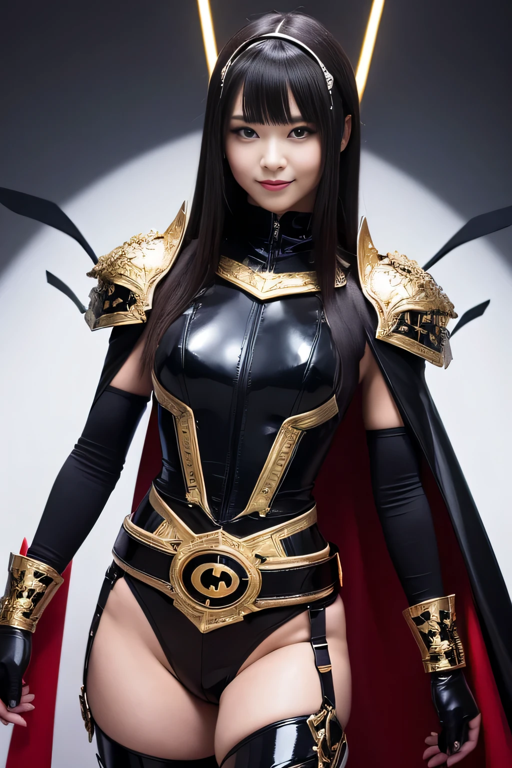 AIgenerated, pixiv, Evil smile, sadistic, Erotic lips, Seductive eyes, drooping eyes, provocative expression, a smirk, Naughty face, enraptured, Fascinated, scornful laughter, agitation, Half closed eyes, fearless smile, Crazy smile,toned female, glamorous perfect female proportion, wide hips, Cute, Akiba, Anime Face, Moe, body suit, Black Gloves, Black boots, Shoulder pads, ladybug theme, helmets, antennae, Wings, Gold Belt, eye mask, dark heroine stance, Red and black body suit, Glossy texture, ladybug pattern, domed helmets with eye slits, Reflective visor, mechanical antennae, articulated Shoulder pads, divided armor, golden belt with circular buckle, wing-like cloak, Aerodynamic design, sleek Black Gloves, armored Black boots, heroic pose, Metallic accents, Vivid contrast, futuristic superheroine, Protective gear, stylized insect motif,, Best Quality, amazing quality, very aesthetic, absurderes