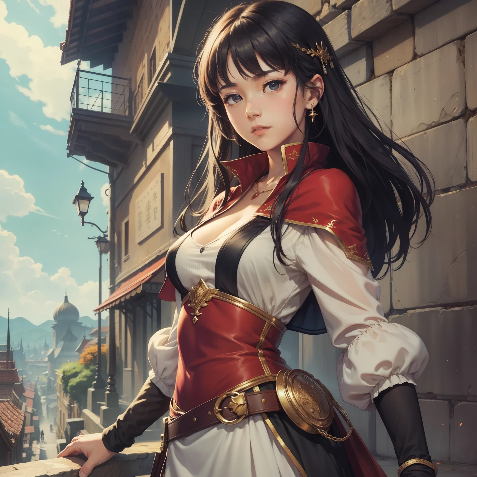 Calidad superior. Pintura de Akihiko Yoshida. 插圖. character design. Mujer. A world of swords and sorcery. autumn. minifalda. Sentarse y abrir la entrepierna.