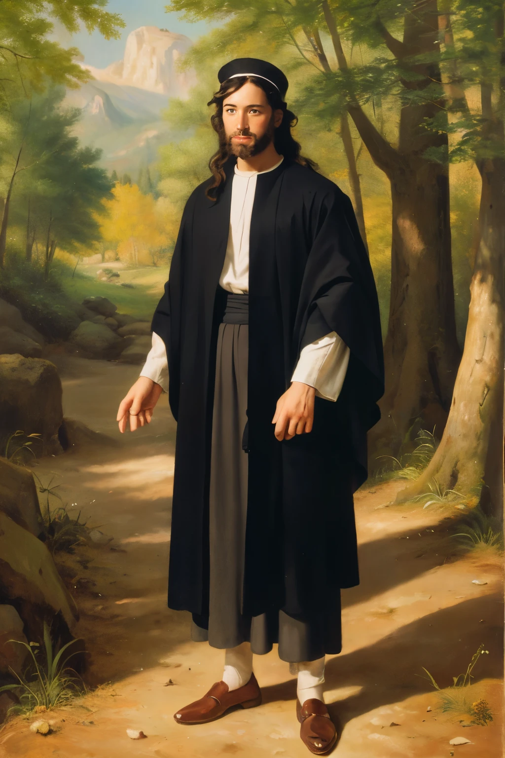 Young man full body forest religious painting Jewish oil painting