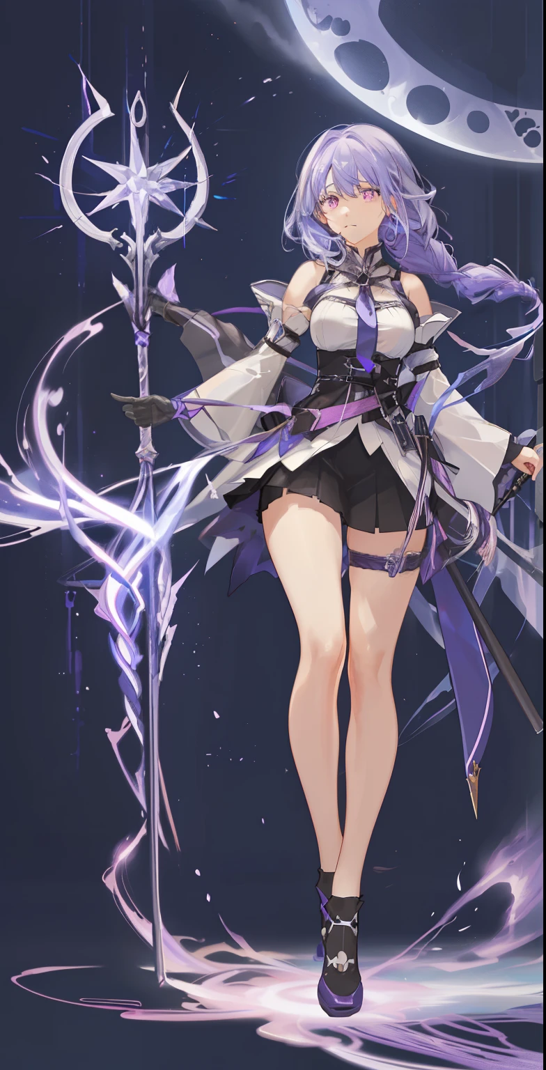 (initial sketch: magic energy around, (building the correct anatomy), 1 girl, pink eyes, (blue hair), medium hair, (1 braid), staff in her hand, casts a spell, staff glows, big chest, (neon purple mana flows around the staff), night, (unrestricted:1.6), ((Masterpiece)), (best quality), (beautiful background), (detailed illustration), HDR, (cinematic light) , ((color)), ((rtx)), high quality color, correct anatomy, (the most perfect composition ever made), (absolute final detail), thick legs, thick thigh, (extra detail removal), ( removal of extra detail artifacts)