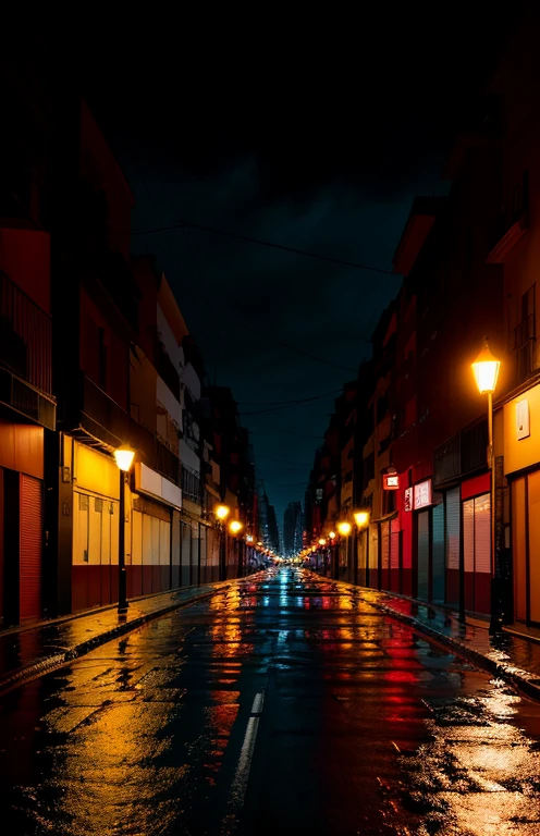 Calle solitaria, aliado solitario, Tokio, movie night city, empty street, Japan, new york, light signs, lluvia ligera, reflejar el agua, intrincado, hiperdetallado, realista, semi-realista, alta calidad, semi-detalle, detallado, photographic semi-realism, 8k, digital drawing, night,