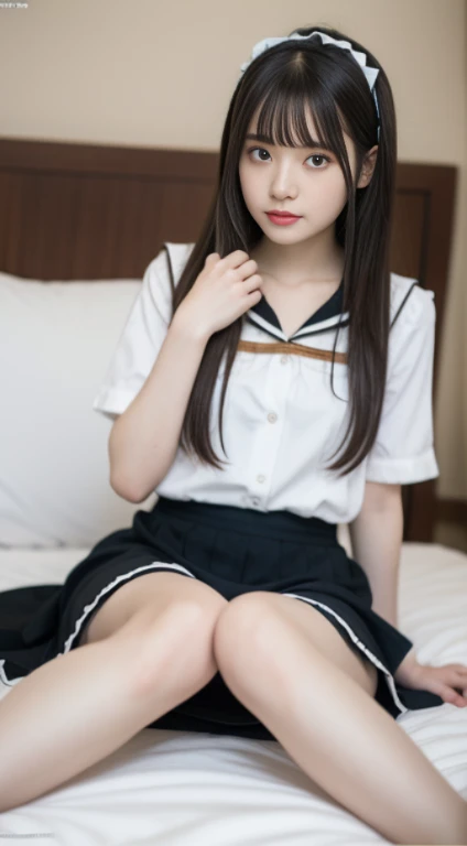 masutepiece, Best Quality, ultra-quality, High quality, Realistic, photo Realistic, Raw photo, Hyper Detailed, intricate-detail, Perfect Anatomy,nice hand, Perfect hands,
female pervert,18-year-old student,kawaii,maid clothes,skirt by the,sitting on a bed,(Spread legs),