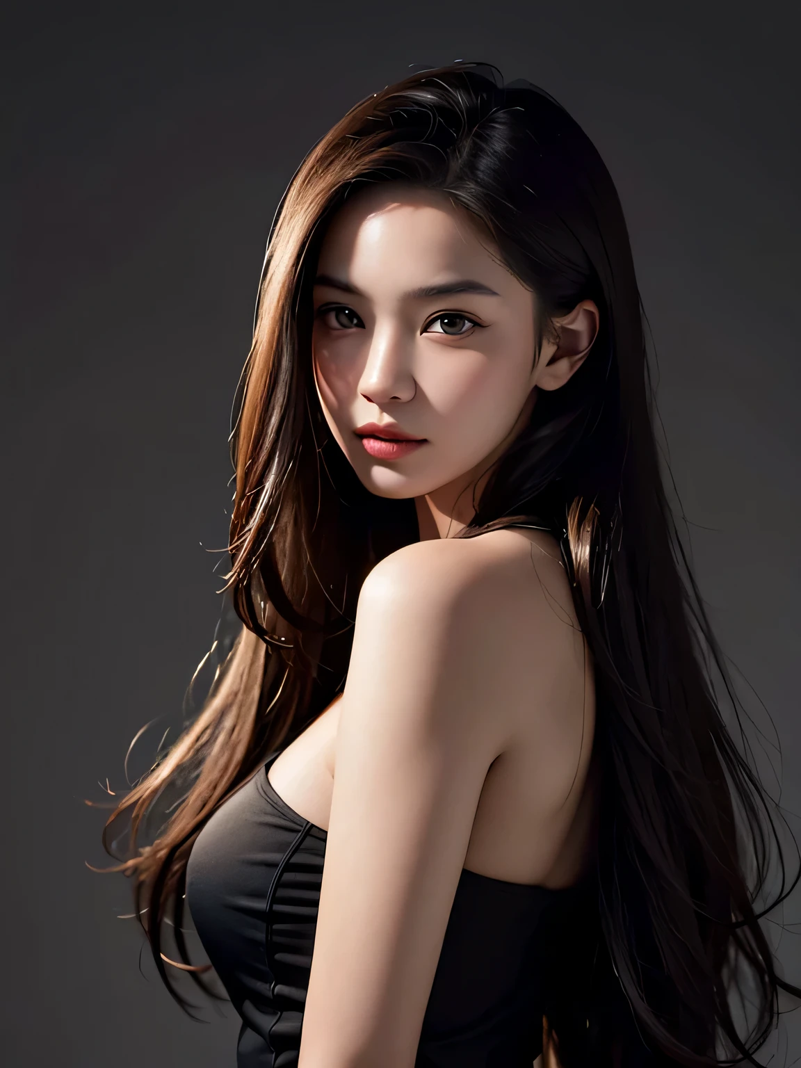 Best quality, masterpiece, ultra high res, (photorealistic:1.4), raw photo, 1girl, offshoulder, in the dark, deep shadow, low key, cold light