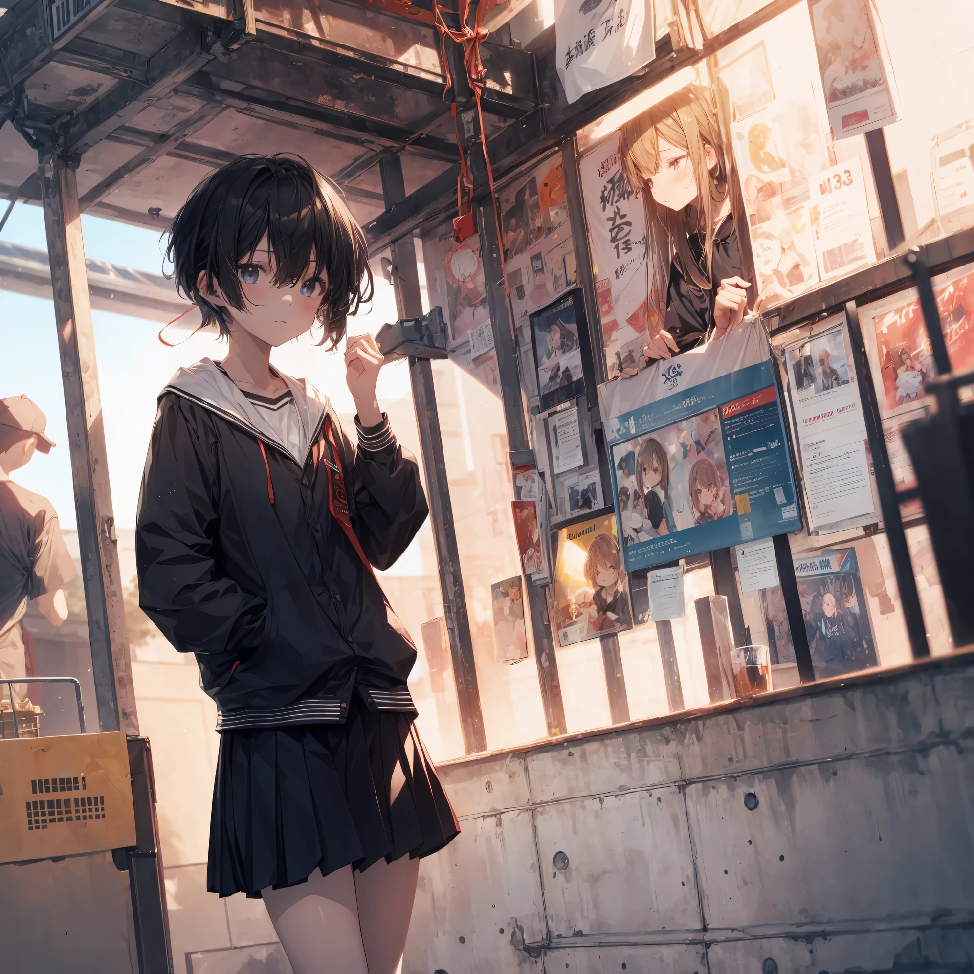 Super high quality by the art god, Ultra-detailed, High resolution, Shinkai Makoto style, anime moe art style, best anime 8K konachan wallpaper, Pixiv Contest Winner, Perfect Anatomy, BREAK,(Please draw a sleepy girl going to school alone.. ),BREAK, a hyperrealistic schoolgirl, (Solo,Lori,child,13years:1.3),Full limbs, complete fingers,a junior high school student, Androgynous attraction, (Very short hair), hair messy, flat chest, Small butt, groin, Small eyes,Beautiful detailed black eyes, Well-proportioned iris and pupils, disgusted eye, High resolution detailed hair, School uniform, Skirt, On the way to school. BREAK,Ultra-detailed細なスキン, Best lighting by famous artists, 8K, Illustration,