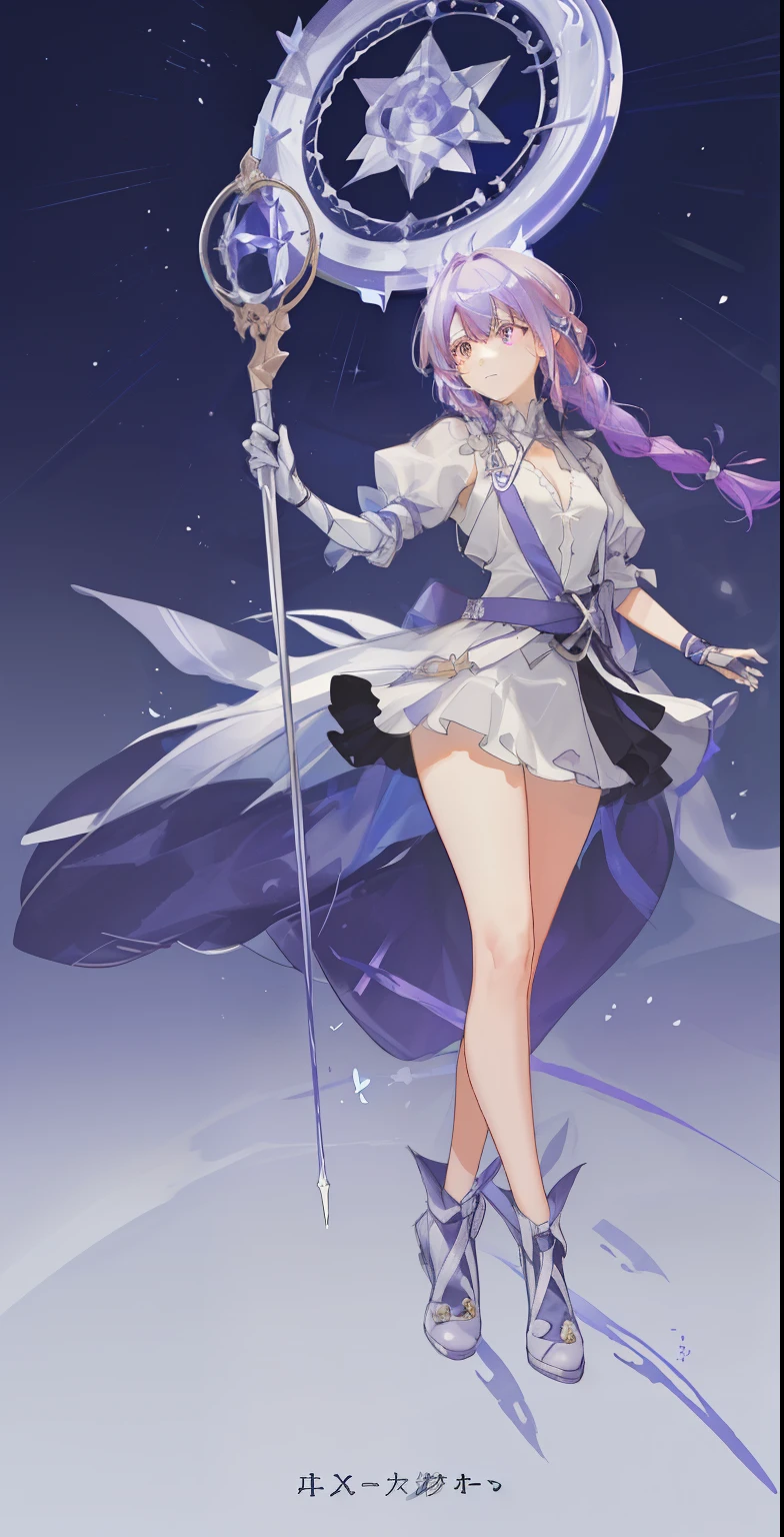 (initial sketch: magic energy around, (building the correct anatomy), 1 girl, pink eyes, (blue hair), medium hair, (1 braid), staff in her hand, casts a spell, staff glows, big chest, (neon purple mana flows around the staff), night, (unrestricted:1.6), ((Masterpiece)), (best quality), (beautiful background), (detailed illustration), HDR, (cinematic light) , ((color)), ((rtx)), high quality color, correct anatomy, (the most perfect composition ever made), (absolute final detail), thick legs, thick thigh, (extra detail removal), ( removal of extra detail artifacts)