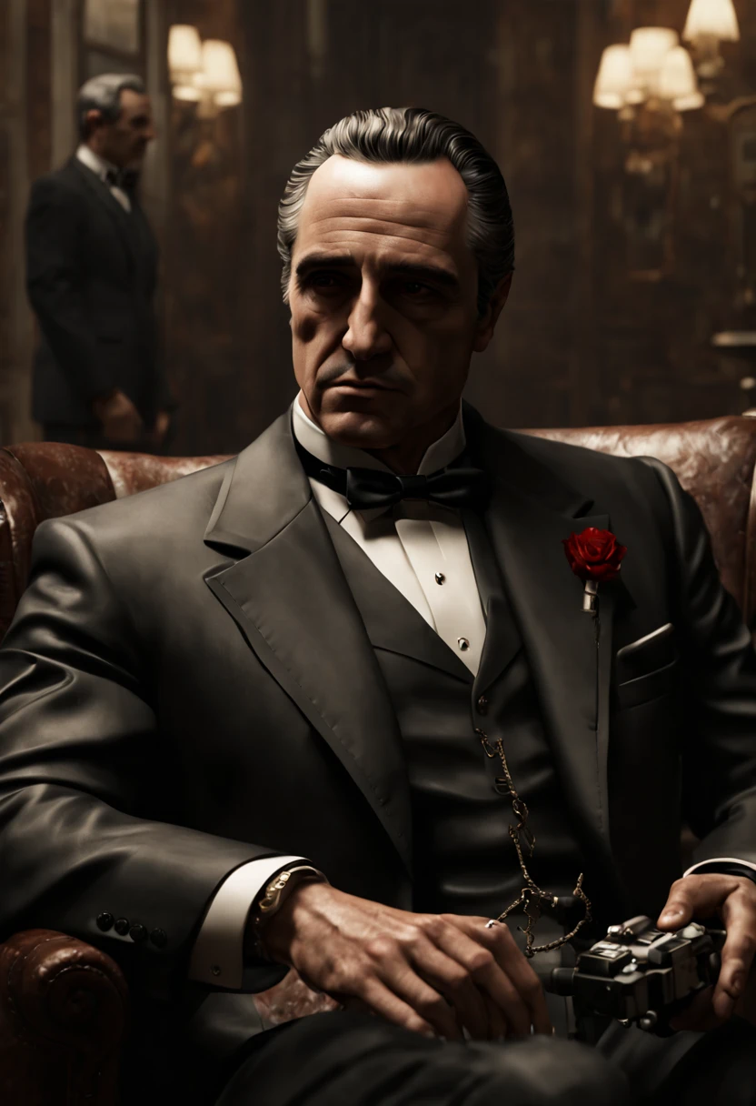 Mike Corleone in "The Godfather", Robot Butler, enhance, intricate, (best quality, masterpiece, Representative work, official art, Professional, unity 8k wallpaper:1.3)