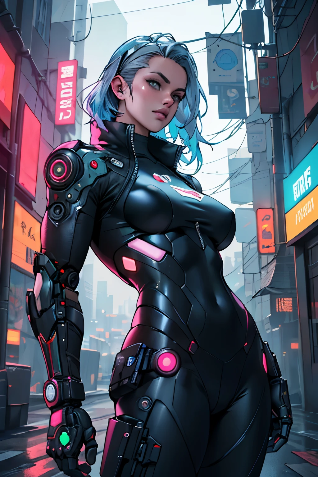 Cyberpunk woman + GTA 5 + Incredibly detailed cyberpunk robot chrome body suit, Highly detailed futuristic style,With many tessellation textures , 8K pixels