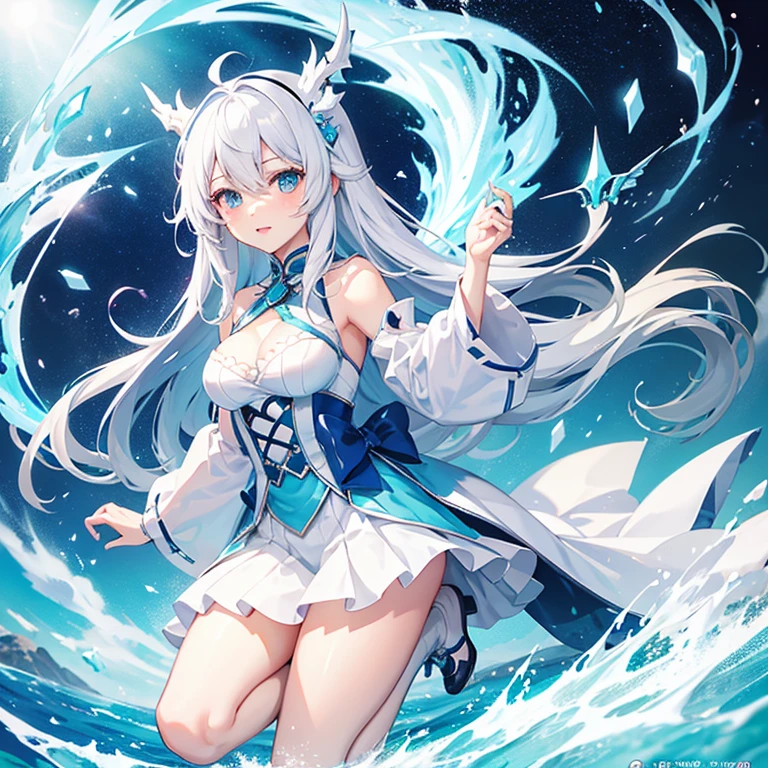 Cute anime girl who is a white ice dragon