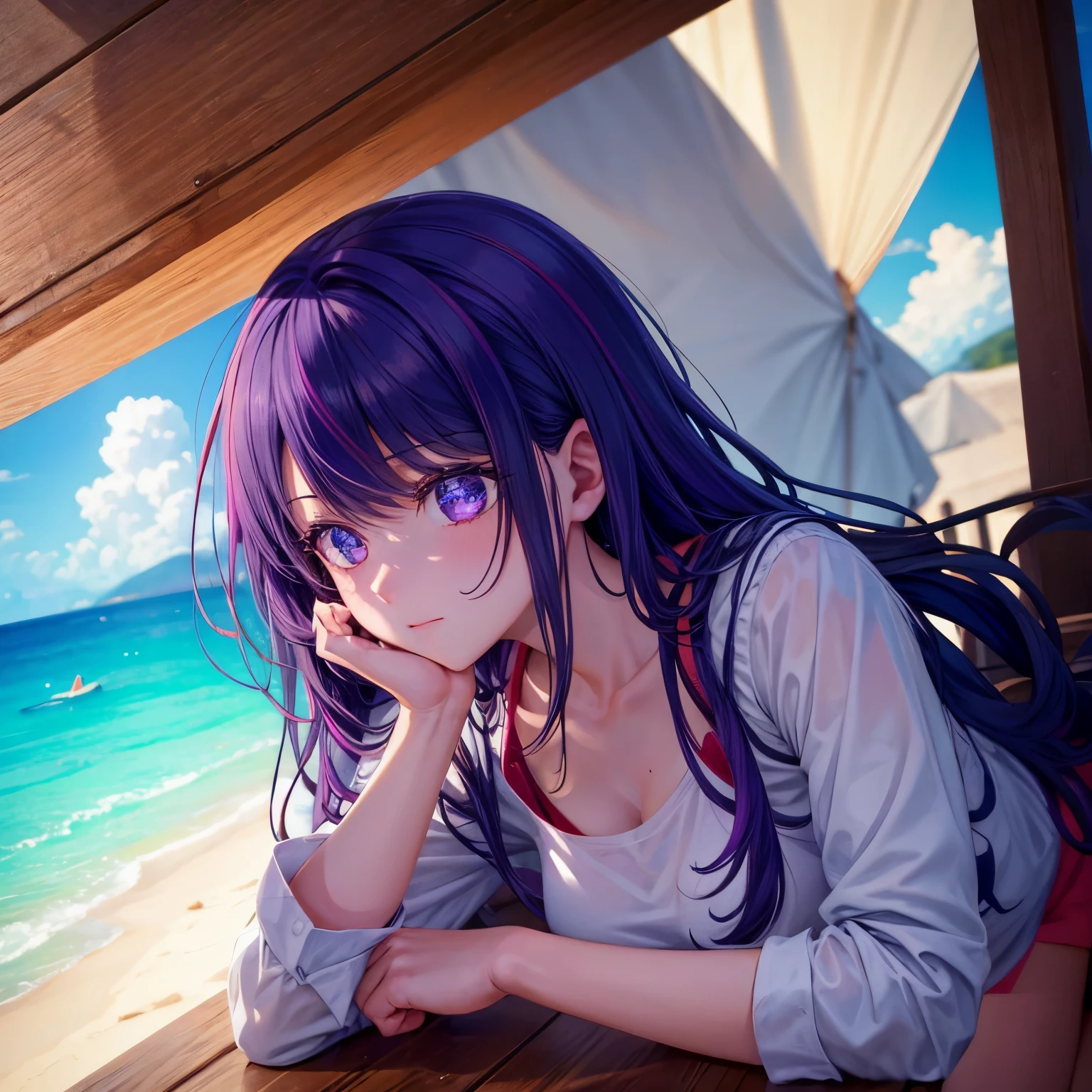 Female, fucked by a man, purple hair, beach